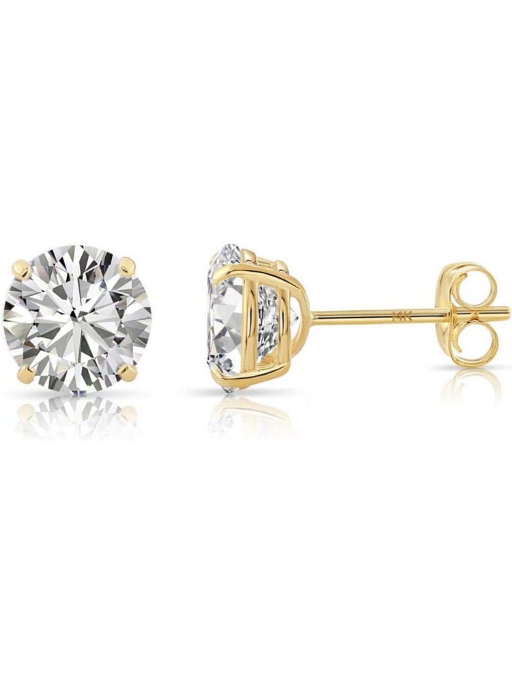 Elegant 14k Yellow Gold Round CZ Stud Earrings with Push Backs - Timeless